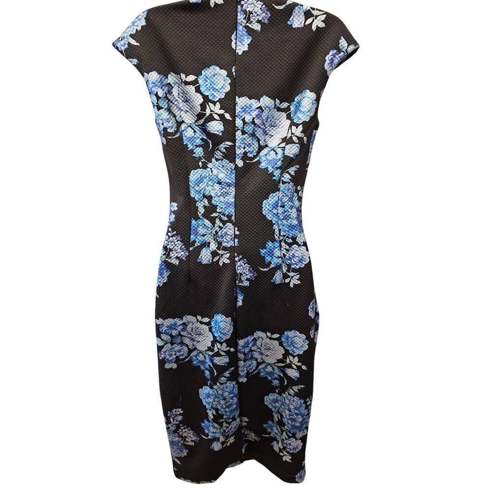 NWT NY&C XS foil navy floral split neck figure fitting gown dress lined chic - Picture 3 of 10